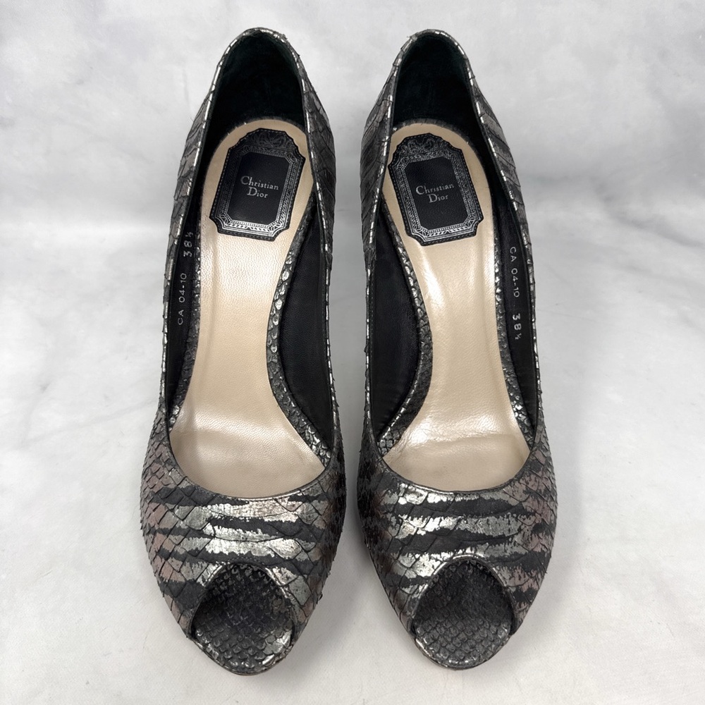 Christian Dior Vintage Y2K Miss Dior Metallic Leather Open Toe Pump Heels Silver
